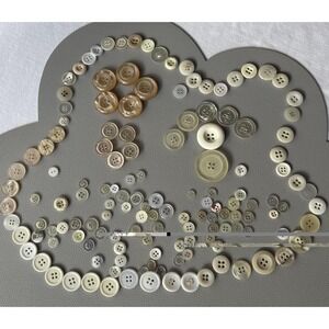 Vintage Button Lot ~ 142 Pc Cream White Beige Shell & Early Plastic Mix Sewing